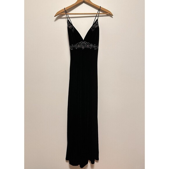 dave and johnny black beaded dress LARGE RUFFLE SLEEVE OPEN LEG GOWN main image 0